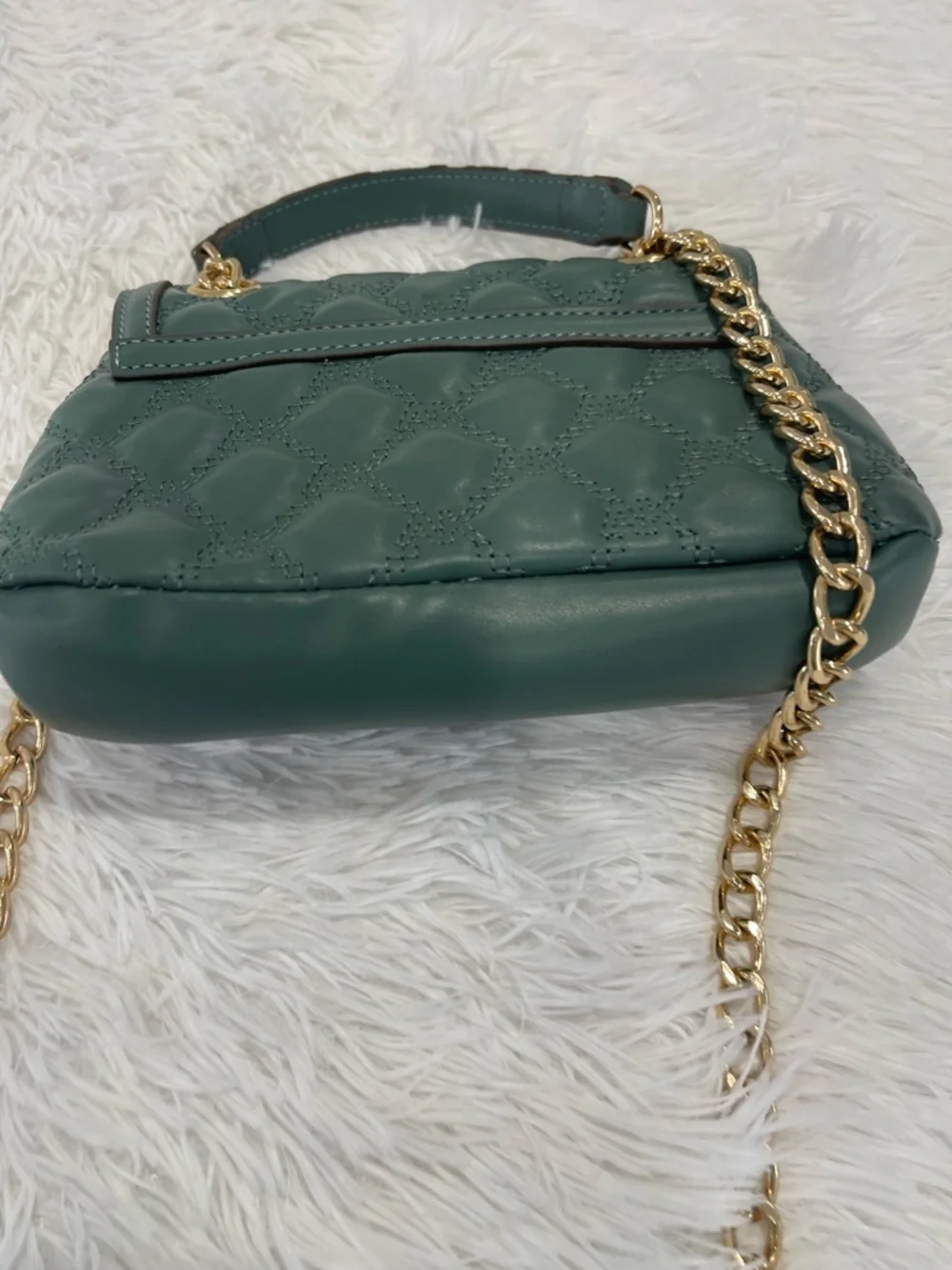 Anne Klein Quilted Dark Green Crossbody with Gold Chain - Picture 5 of 9